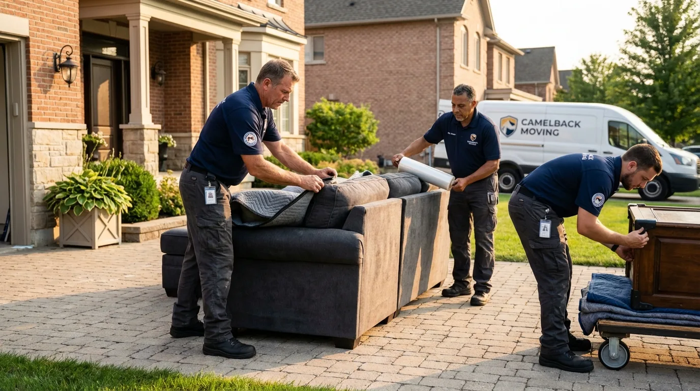 Large estate moving crew wrapping furniture in Ross, CA