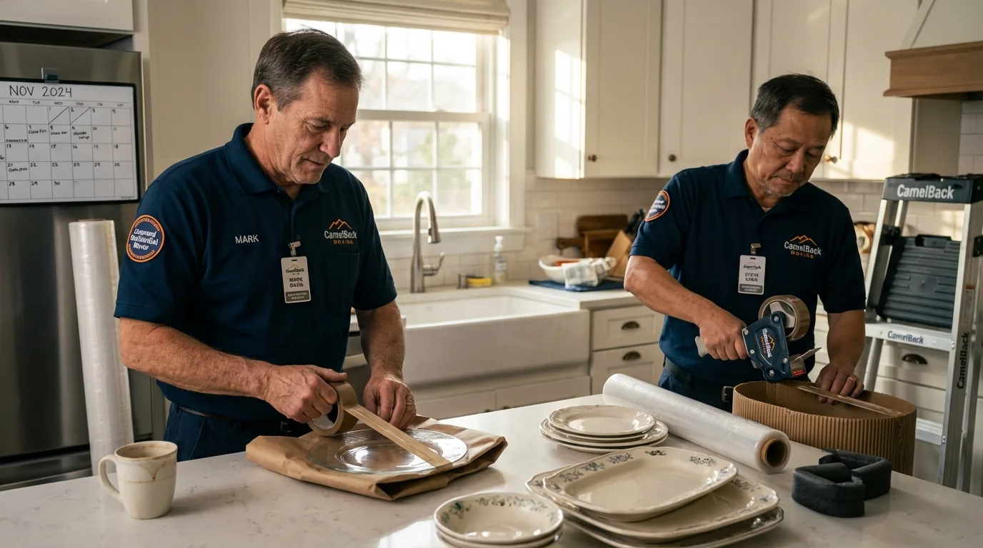 Professional crew packing kitchen dishware in Ross, CA
